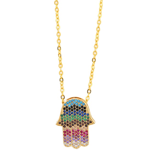 Arcoris Jewellery 18K Gold Plated Rainbow Pav'e Hamsa Necklace