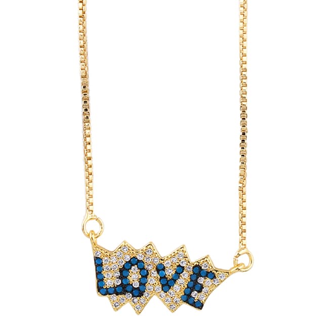 Arcoris Jewellery 18K Gold Plated Blue Love Pav'e Necklace