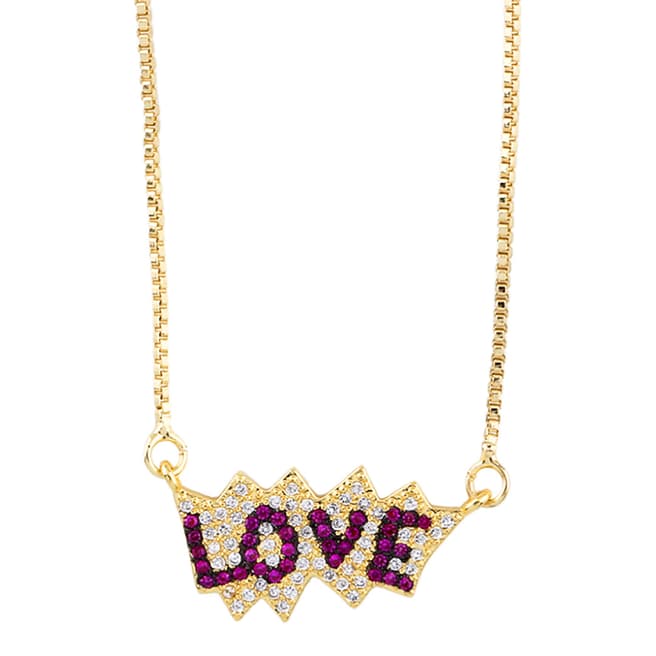 Arcoris Jewellery 18K Gold Plated Pink Love Pav'e Necklace