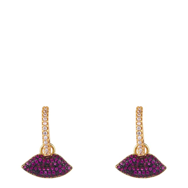 Arcoris Jewellery 18K Gold Plated Pink Pav'e Dangling Lips Earrings