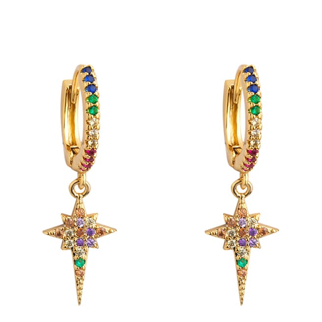 Arcoris Jewellery 18K Gold Plated Rainbow Pav'e Star Clip On Earrings
