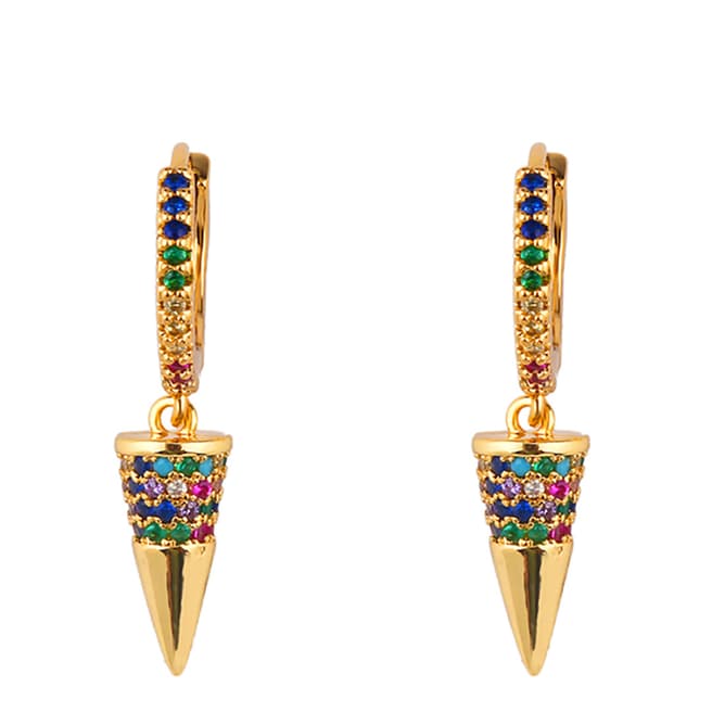 Arcoris Jewellery 18K Gold Plated Rainbow Pav'e Tooth Clip On Earrings