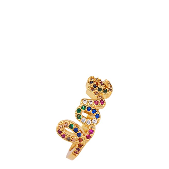Arcoris Jewellery 18K Gold Plated Rainbow Pav'e Love Inscribe Ring
