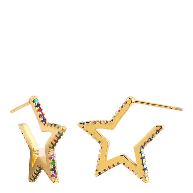 Arcoris Jewellery 18K Gold Plated Rainbow Pav'e Star Shaped Earrings
