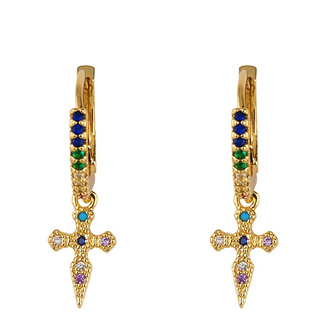 Arcoris Jewellery 18K Gold Plated Rainbow Pav'e Cross Clip On Earrings