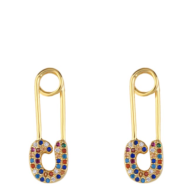 Arcoris Jewellery 18K Gold Plated Rainbow Pav'e Paperclip Earrings