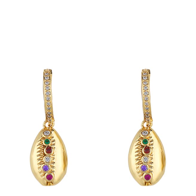 Arcoris Jewellery 18K Gold Plated Rainbow Pav'e Seashell Drop Earrings