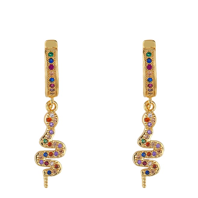 Arcoris Jewellery 18K Gold Plated Rainbow Pav'e Snake Drop Earrings