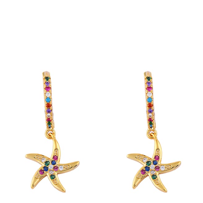 Arcoris Jewellery 18K Gold Plated Rainbow Pav'e Seashell Dangling Earrings