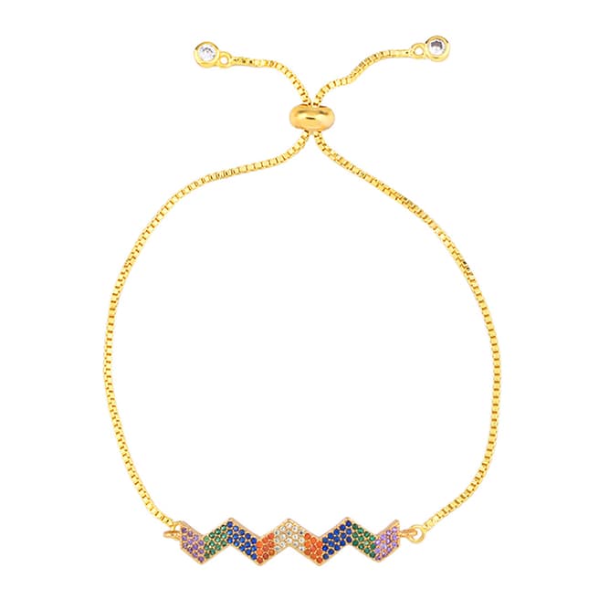 Arcoris Jewellery 18K Gold Plated Rainbow Zig-Zag Bolo Bracelet