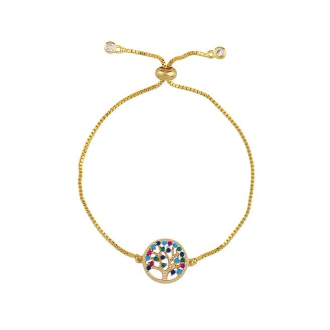 Arcoris Jewellery 18K Gold Plated Tree Of Life Rainbow Pendant Bolo Bracelet