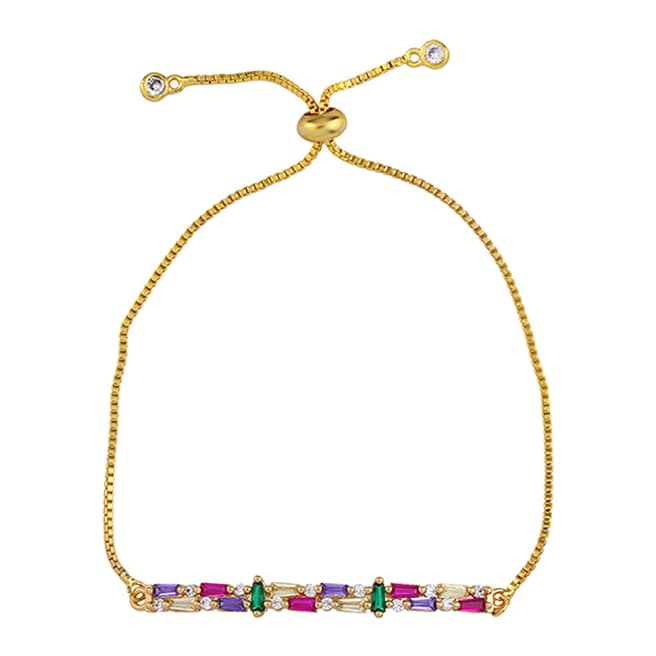 Arcoris Jewellery 18K Gold Plated Rainbow Multi-Cut Bar Bracelet