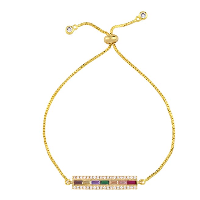 Arcoris Jewellery 18K Gold Plated Rainbow Pav'e ID Tag Bracelet