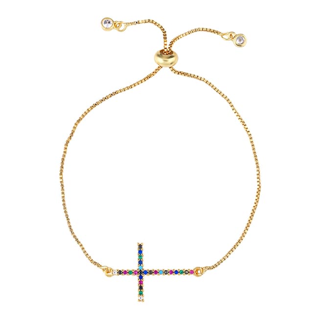 Arcoris Jewellery 18K Gold Plated Rainbow Pav'e Cross Bracelet