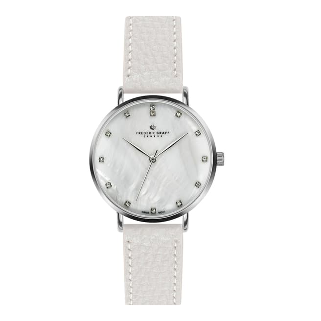 Frederic Graff Women's Silver La Singla Lychee White Leather Watch 18 mm