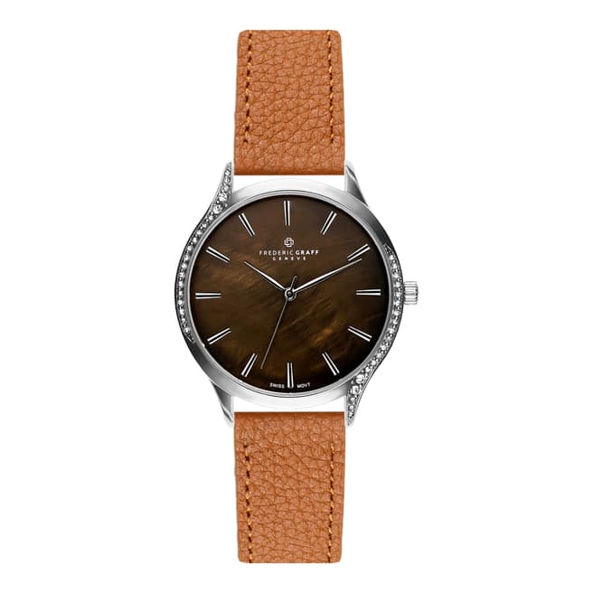 Frederic Graff Women's Silver Basodino Lychee Ginger Brown Leather Watch 18 mm
