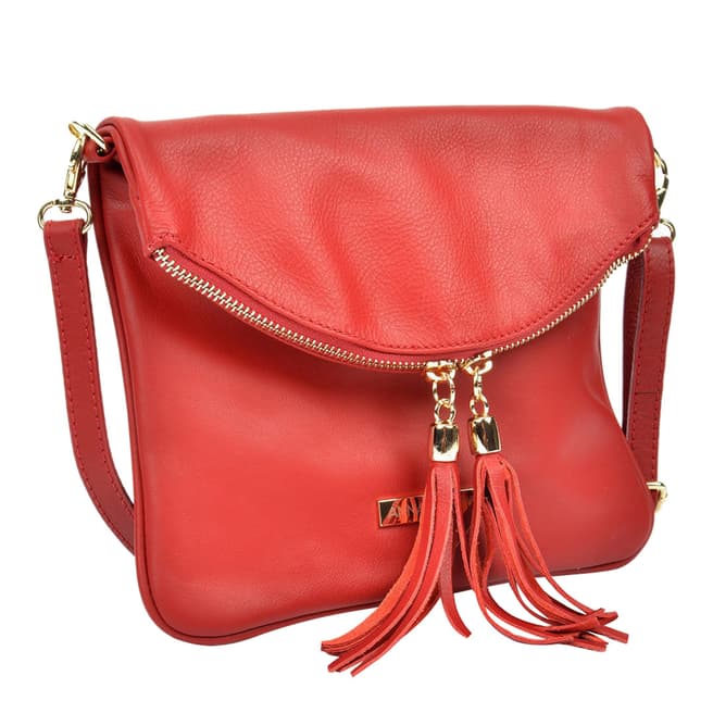 Anna Luchini Red Leather Crossbody Bag