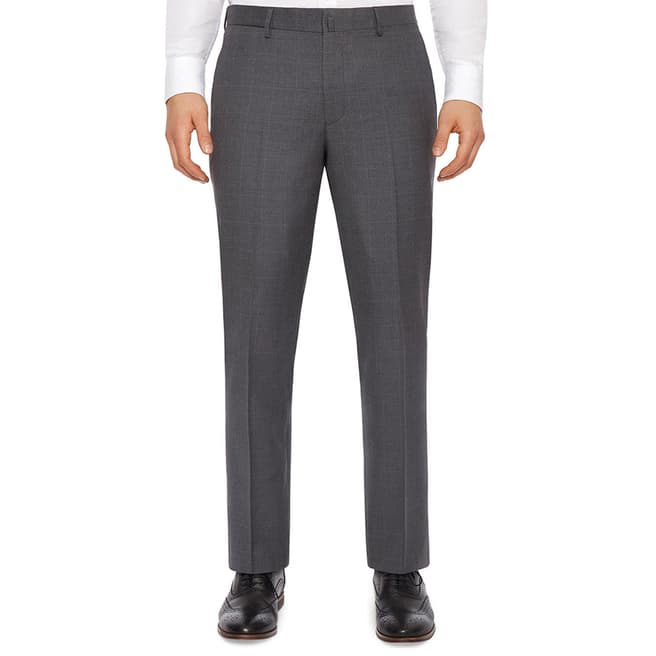 Hackett London Grey Check Regular Fit Wool Trousers