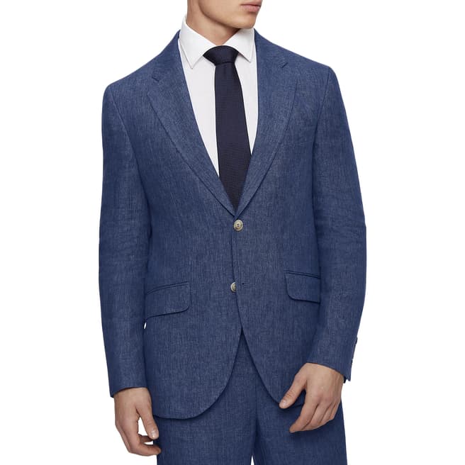 Hackett London Blue Regular Fit Linen Jacket
