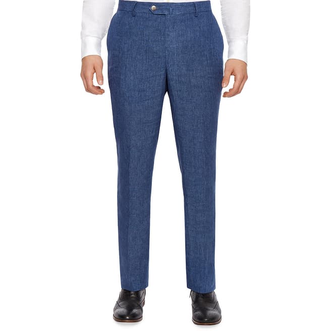 Hackett London Blue Regular Fit Linen Trousers