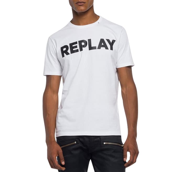 Replay White Printed Logo Cotton T-Shirt
