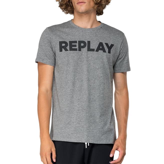 Replay Grey Printed Logo Cotton T-Shirt