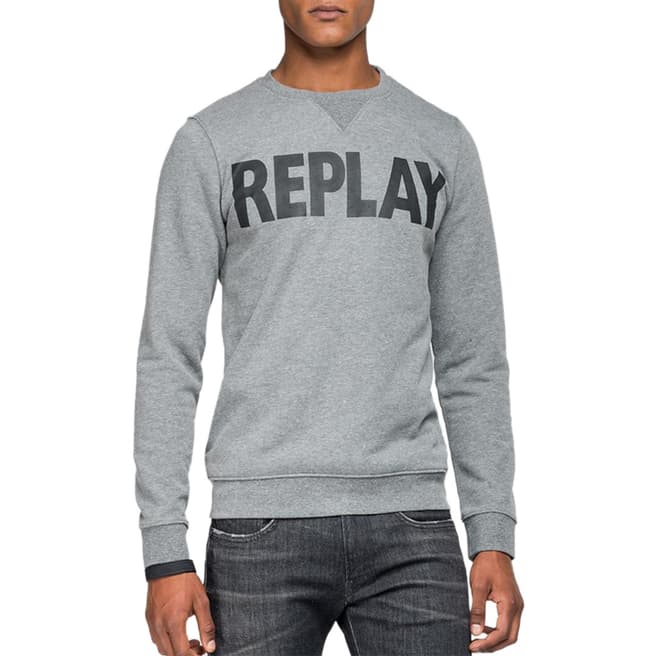 Replay Grey Printed Logo Cotton Sweatshirt