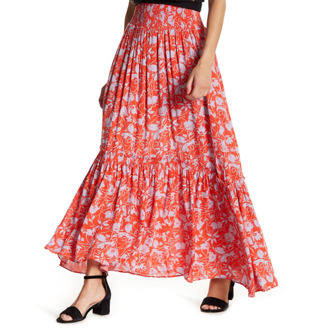 Free People Red Way of the Wind Midi Skirt