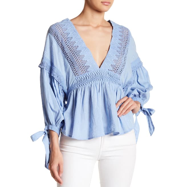 Free People Blue Drive You Mad Cotton Blouse
