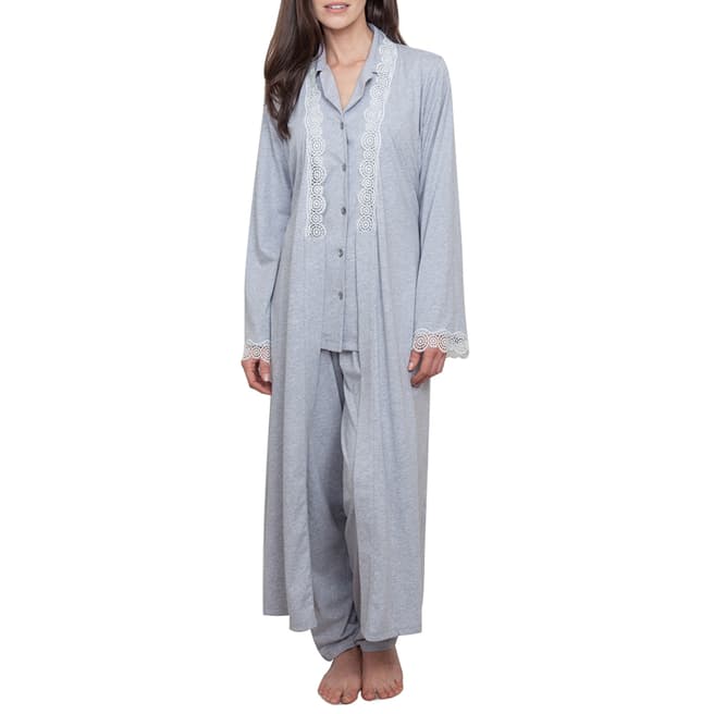 Cyberjammies Ava Nora Rose Long Sleeve Grey Melange Knit Long Robe