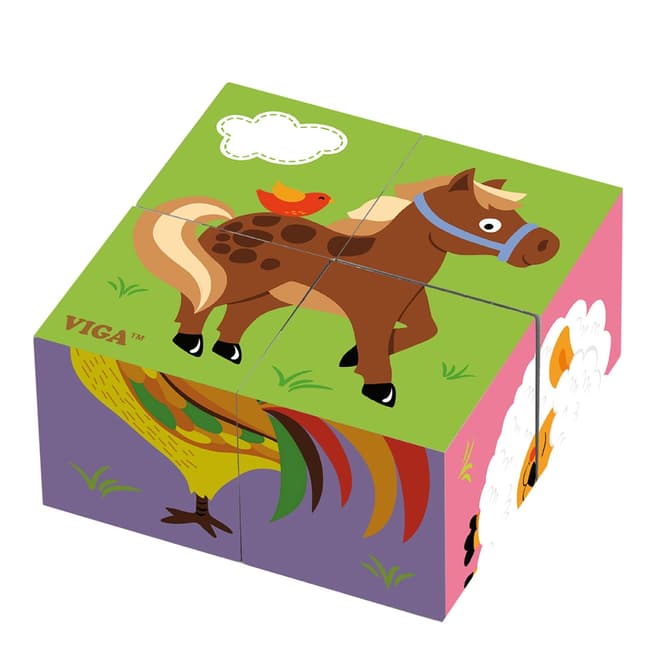 Viga Toys 4 Piece Farm Animals Cube Puzzle
