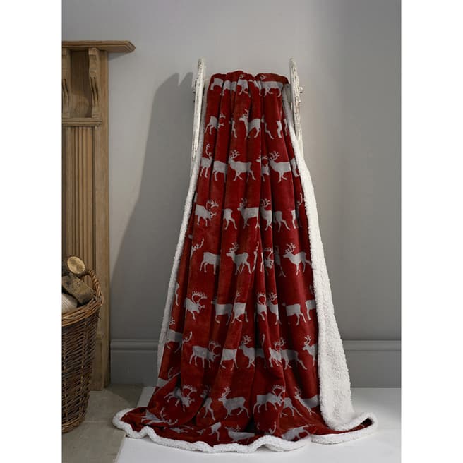 Deyongs Hartley Red Printed Flannel Sherpa Throw 140x180cm