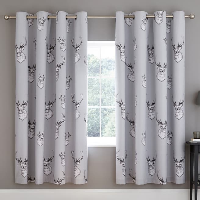 Catherine Lansfield Stag 168x183cm Eyelet Curtains, Silver