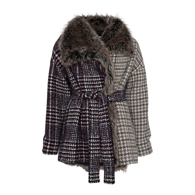 French Connection Multi Irene Faux Fur Check Coat