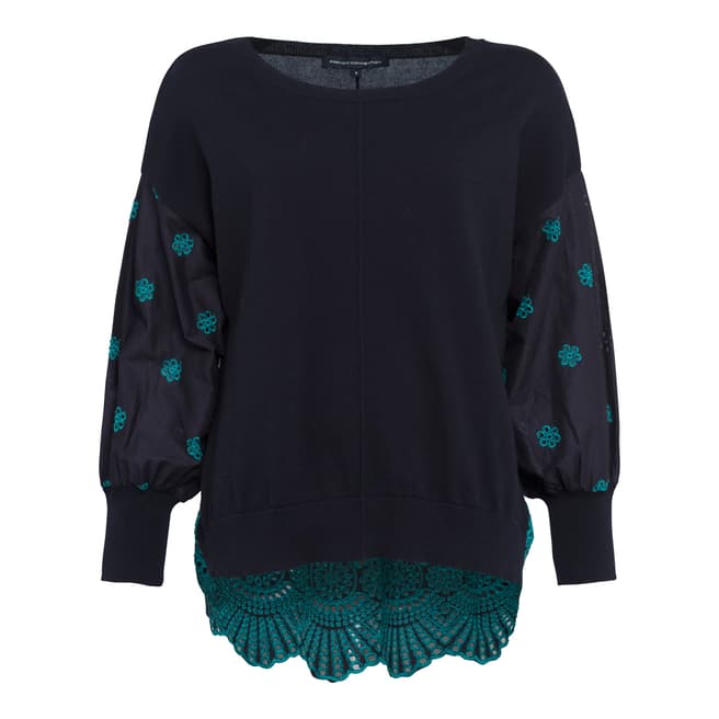 French Connection Navy/Teal Afreda Broderie Jumper