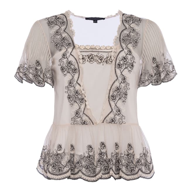 French Connection Cream Edevia Lace Peplum Top