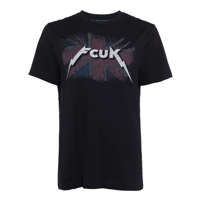 French Connection Black FCUK Union Jack Cotton T-Shirt