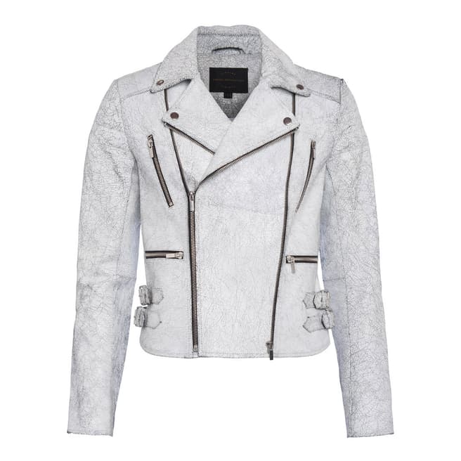 French Connection White Emelisse Leather Biker Jacket