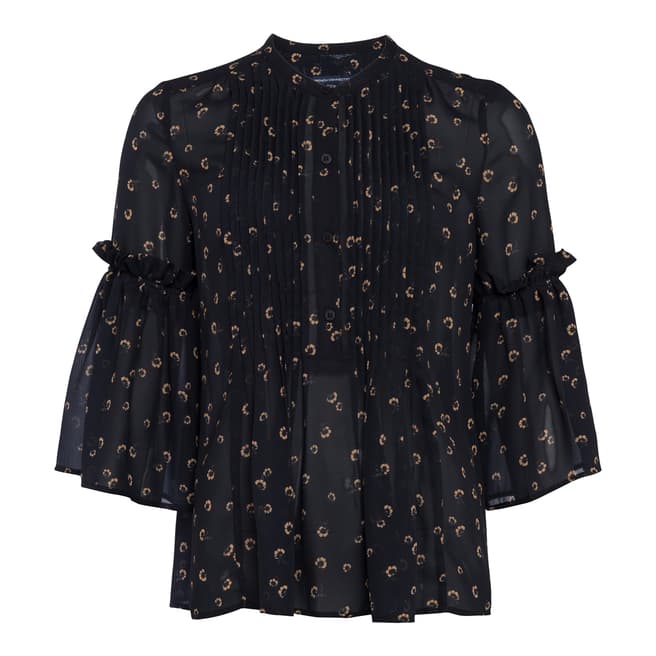 French Connection Navy Mahi Sheer Pleated Blouse