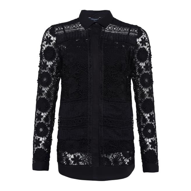 French Connection Black Eadu Lace Panelled Shirt