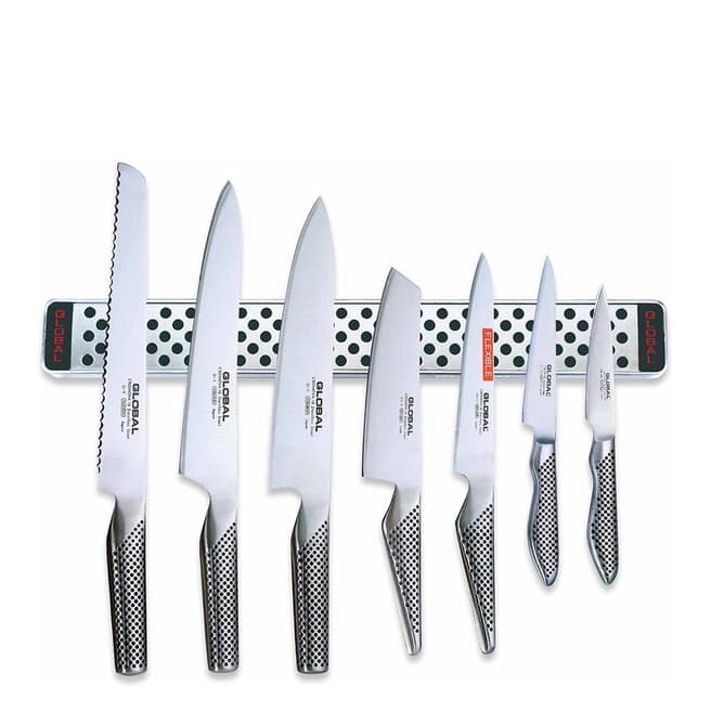 Global 5 Piece Knife Set with Mi Magnetic Rack & Cutting Board