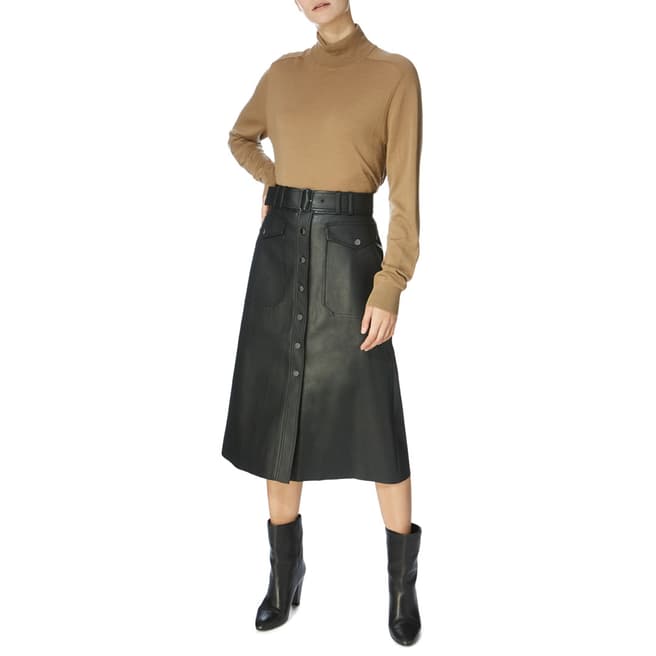 Karen Millen Black Midi A-line Button Fall Skirt 
