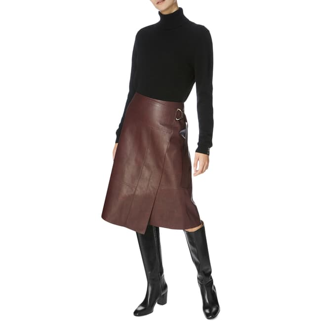 Karen Millen Burgundy Faux Leather Wrap Skirt 