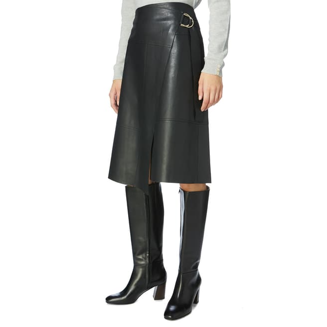 Karen Millen Black Faux Leather Wrap Skirt 