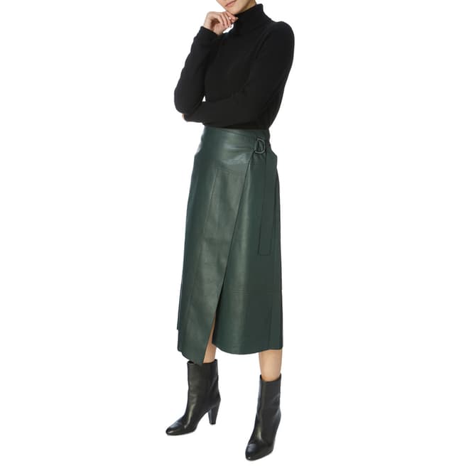 Karen Millen Green Faux Leather Wrap Skirt 