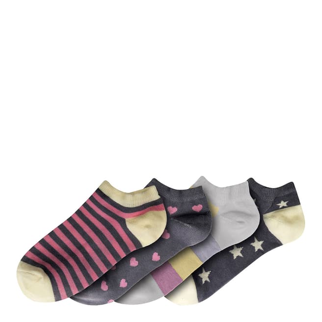 Funky Steps Pink/Multi Ankle Print 4 Pack Socks