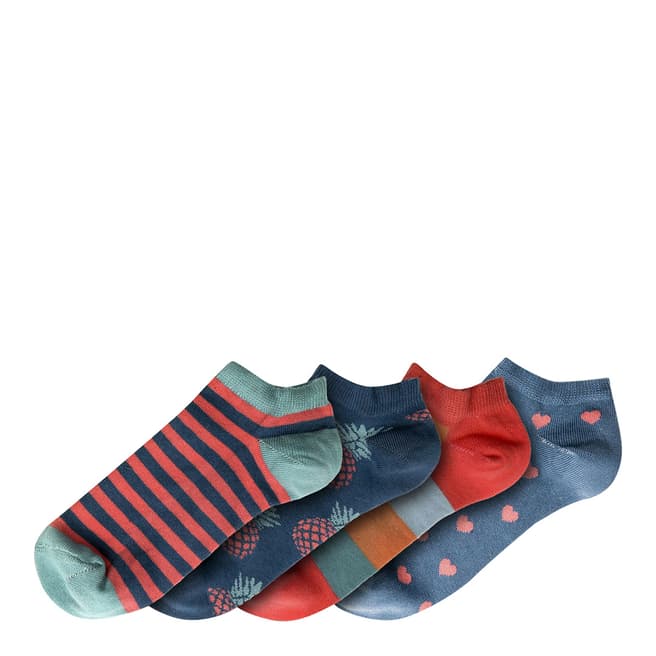 Funky Steps Turquoise/Red Multi Ankle Print 4 Pack Socks