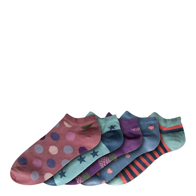 Funky Steps Purple/Multi Ankle Print 5 Pack Socks