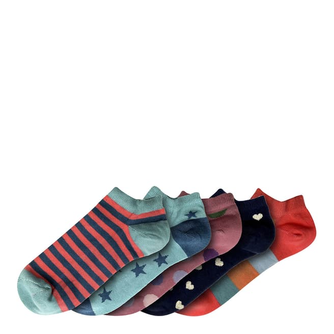 Funky Steps Turquoise/Red Multi Ankle Print 5 Pack Socks