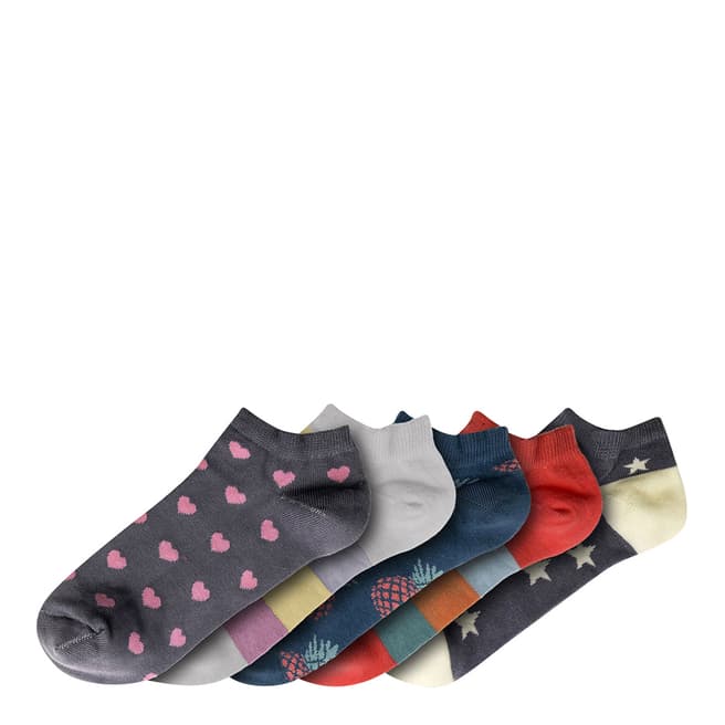 Funky Steps Grey/Multi Ankle Print 5 Pack Socks
